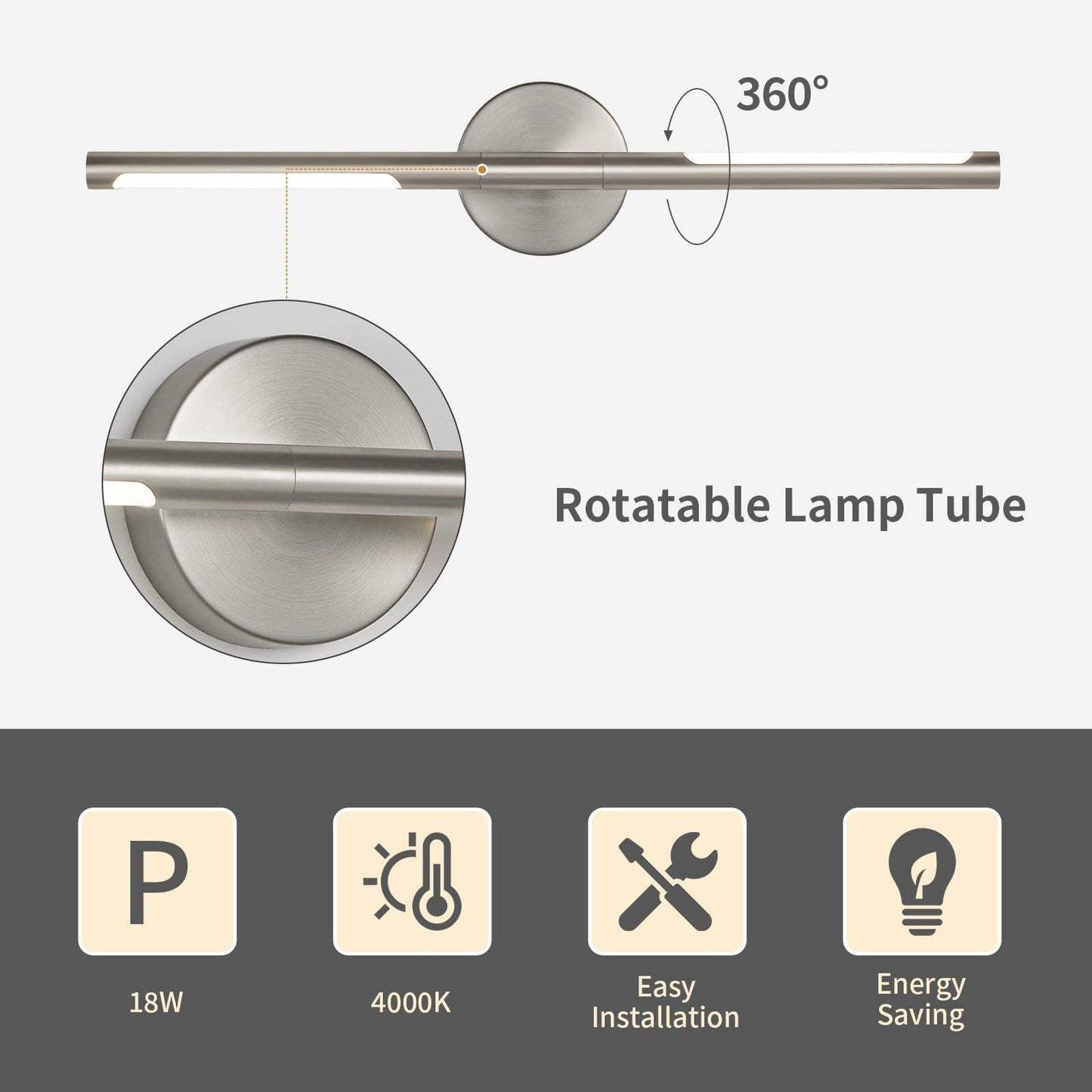 360° Rotatable 24" 18W LED Bathroom Vanity Light Fixture Black & Gold