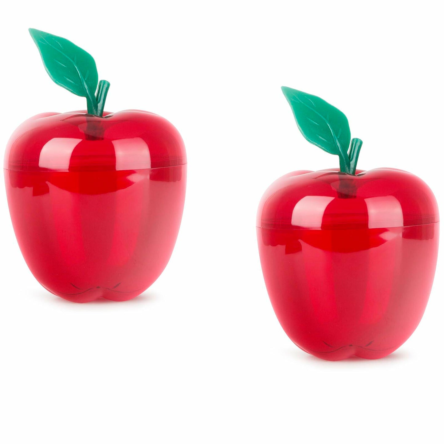 Large Apple Shaped Cookie Jar Set of 2 Red Plastic with Merry Christmas Stickers