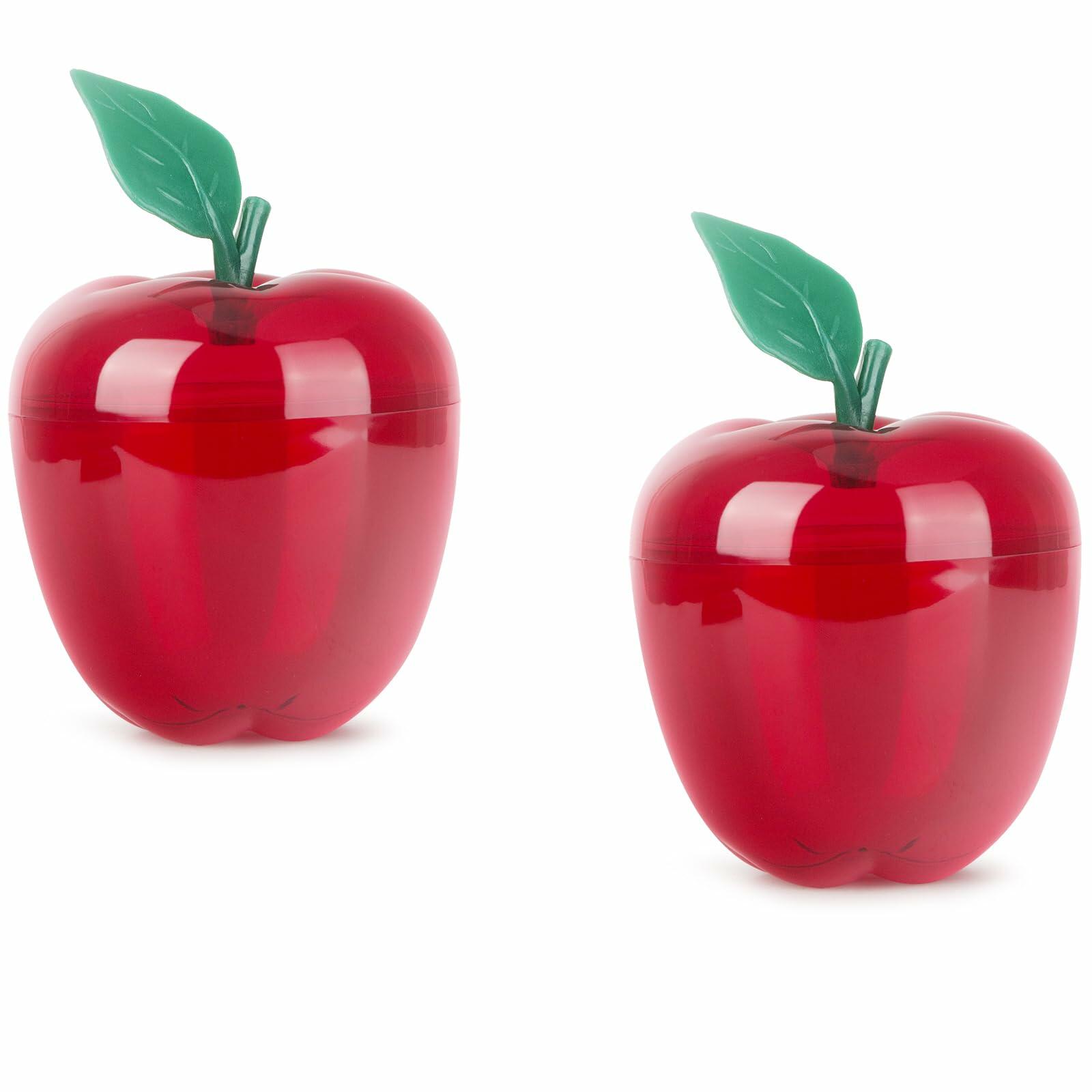 Large Red Apple Shaped Plastic Cookie Jar Set of 2 Merry Christmas