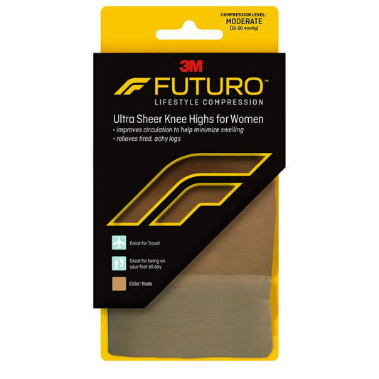 FUTURO Ultra Sheer Knee Highs Moderate Compression 15-20 mmHg Nude Size M 1 Pair