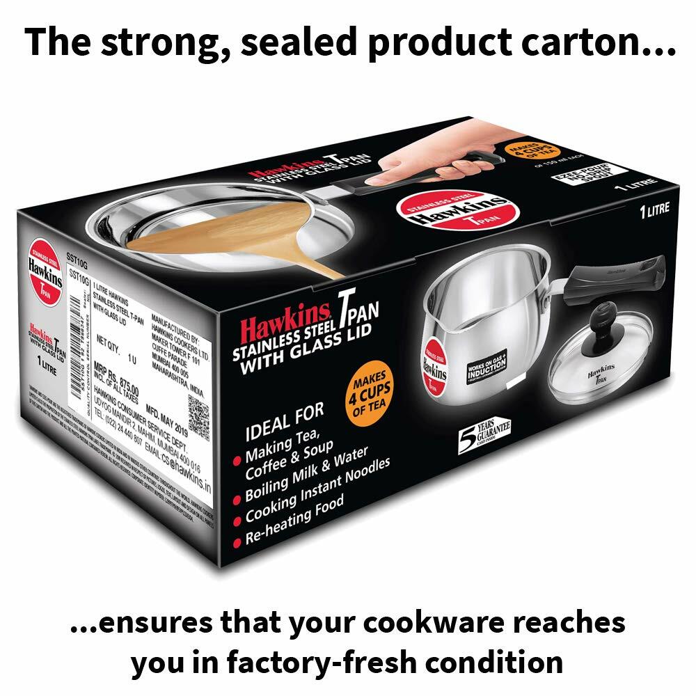 Hawkins SST10G 1L Stainless Steel Tea Pan with Glass Lid Silver