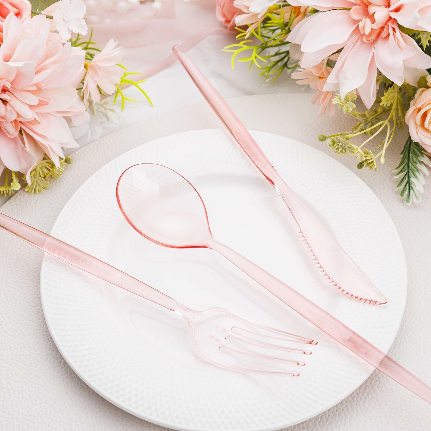 Rubtlamp 180 Pc Pink Plastic Silverware Set - 60 Forks, 60 Knives, 60 Spoons