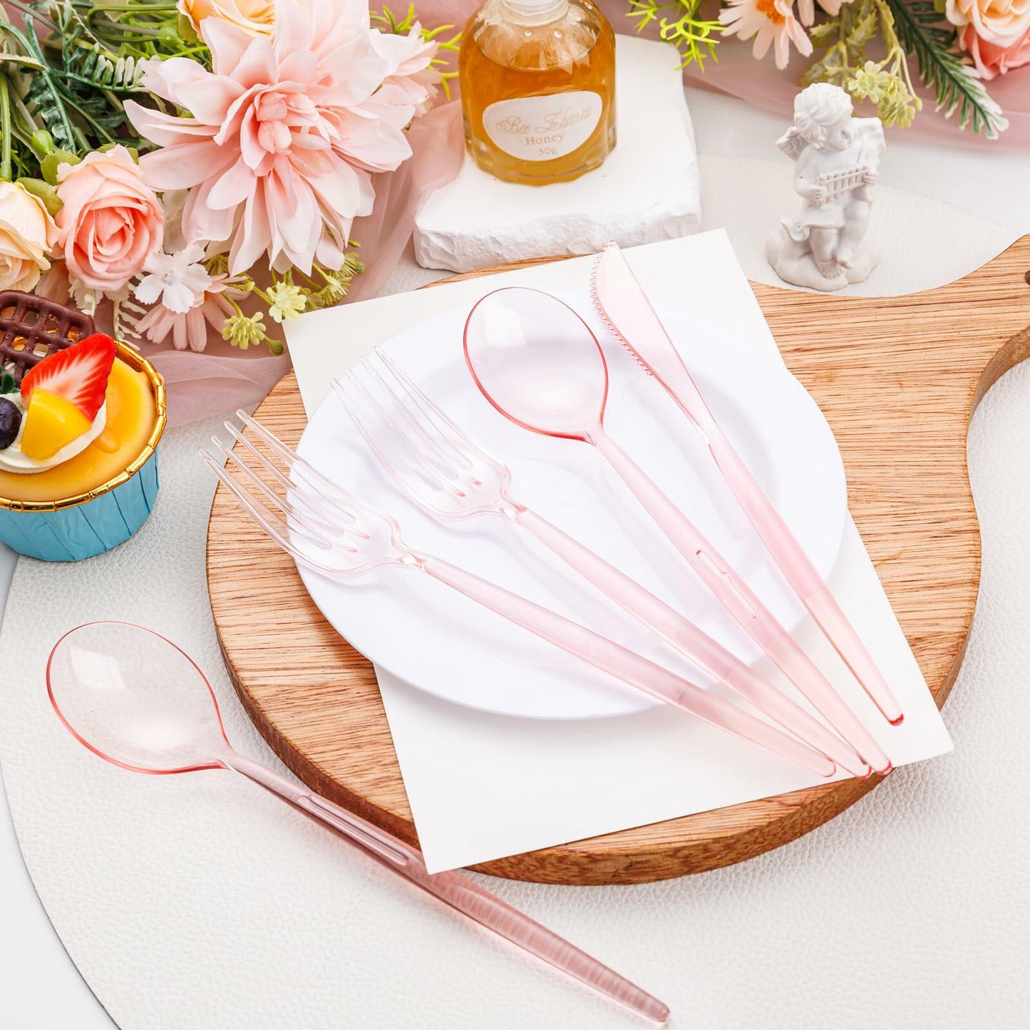 Rubtlamp 180 Pc Pink Plastic Silverware Set - 60 Forks, 60 Knives, 60 Spoons