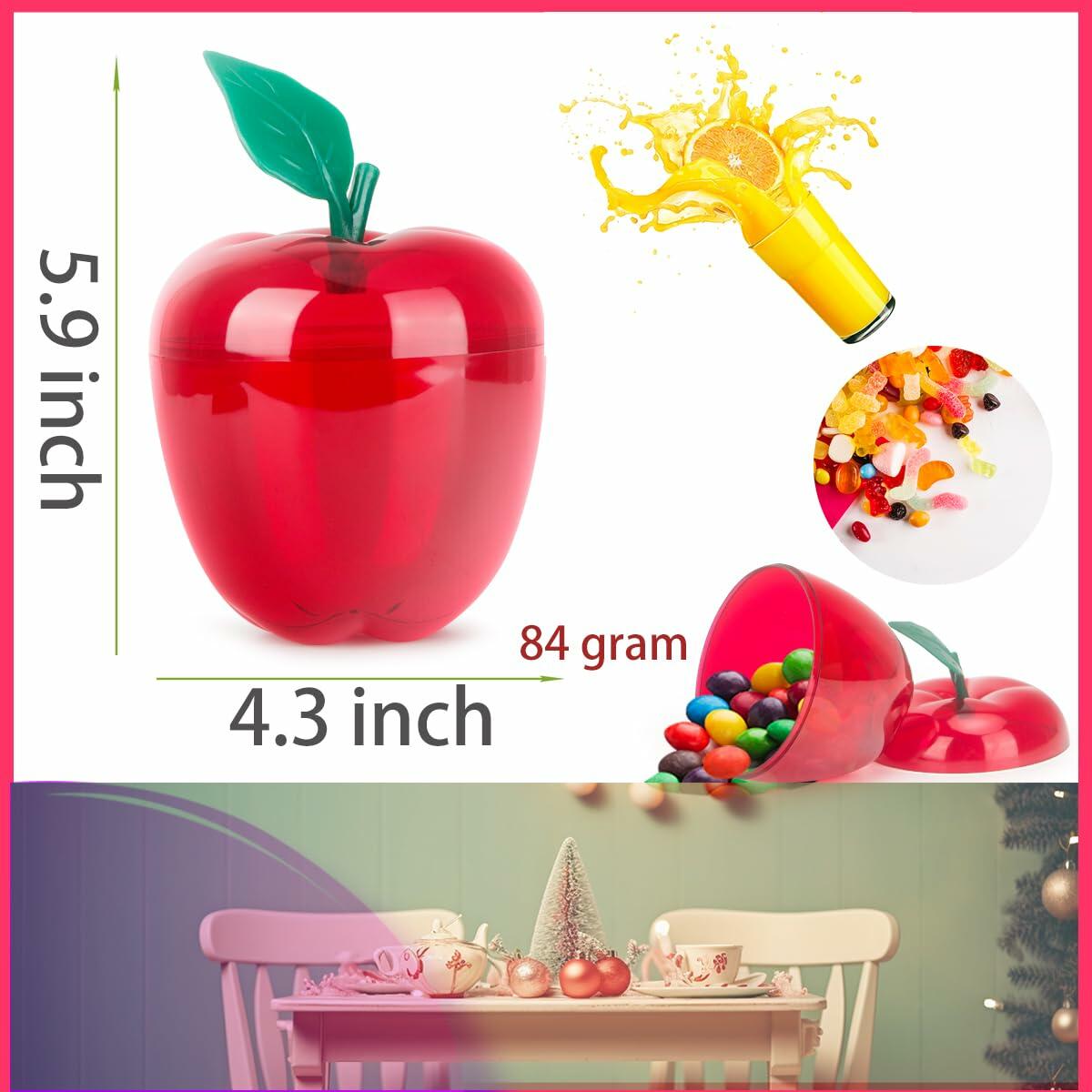 Large Apple Shaped Cookie Jar Set of 2 Red Plastic with Merry Christmas Stickers