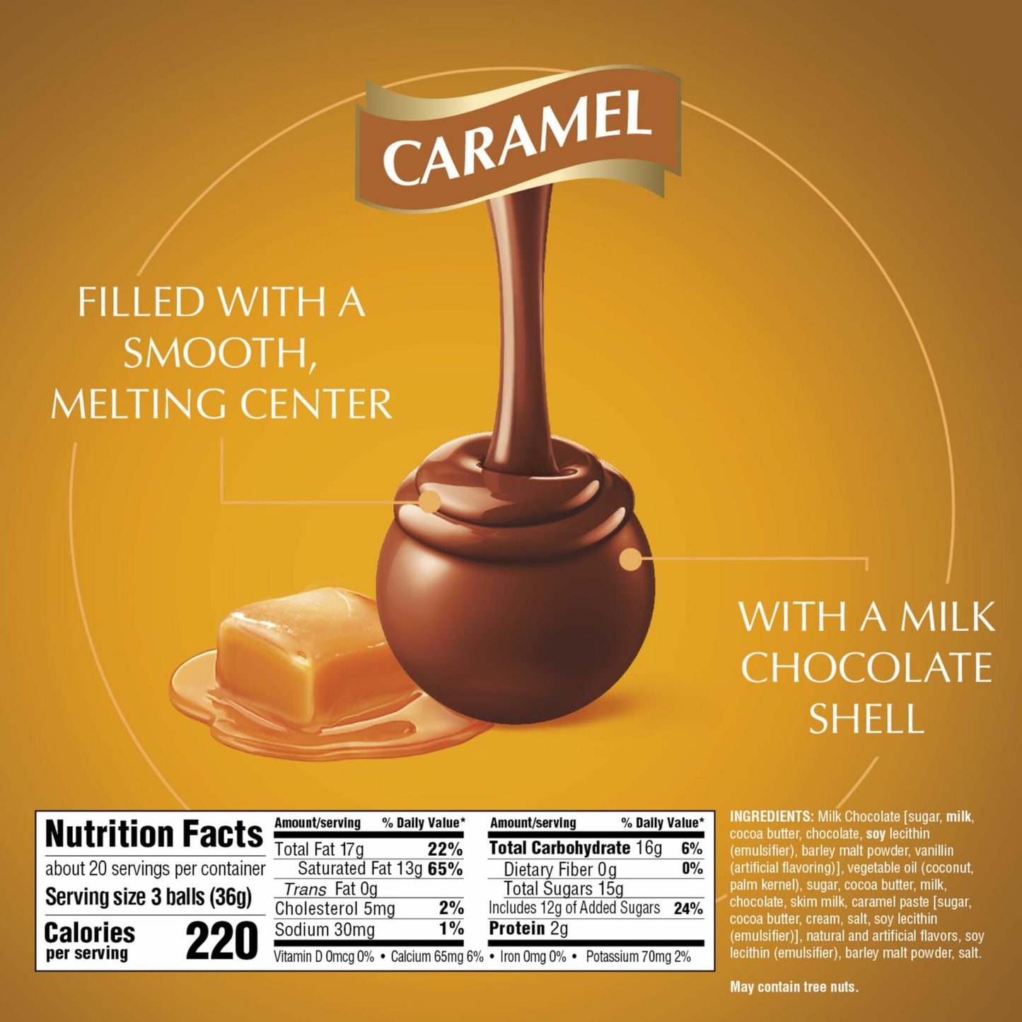 BB07/25 Lindt Lindor Caramel Milk Chocolate Truffles 60 Count 25.4 oz