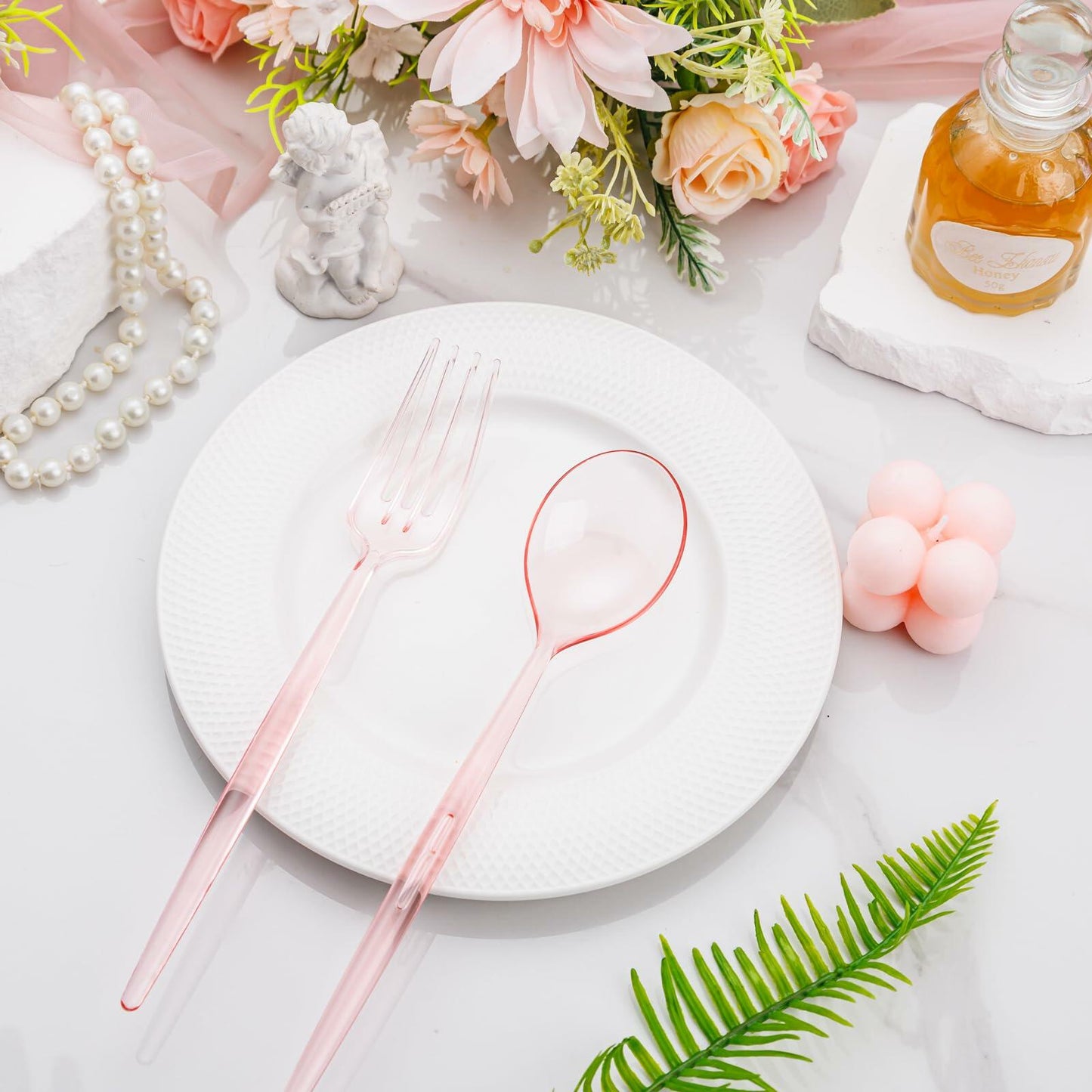 Rubtlamp 180 Pc Pink Plastic Silverware Set - 60 Forks, 60 Knives, 60 Spoons