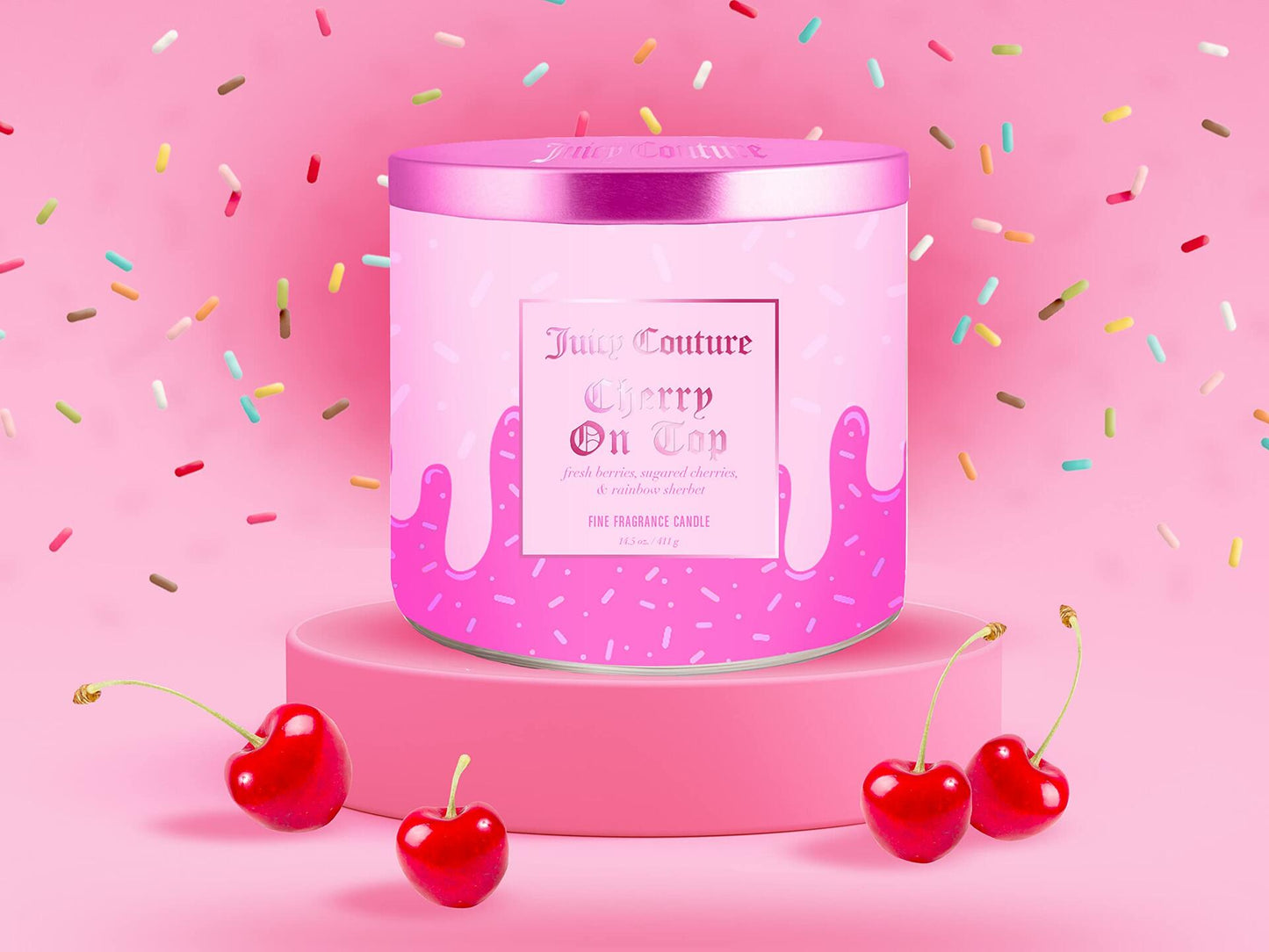 Juicy Couture Cherry On Top 14.5 oz 3 Wick Soy Wax Blend Candle