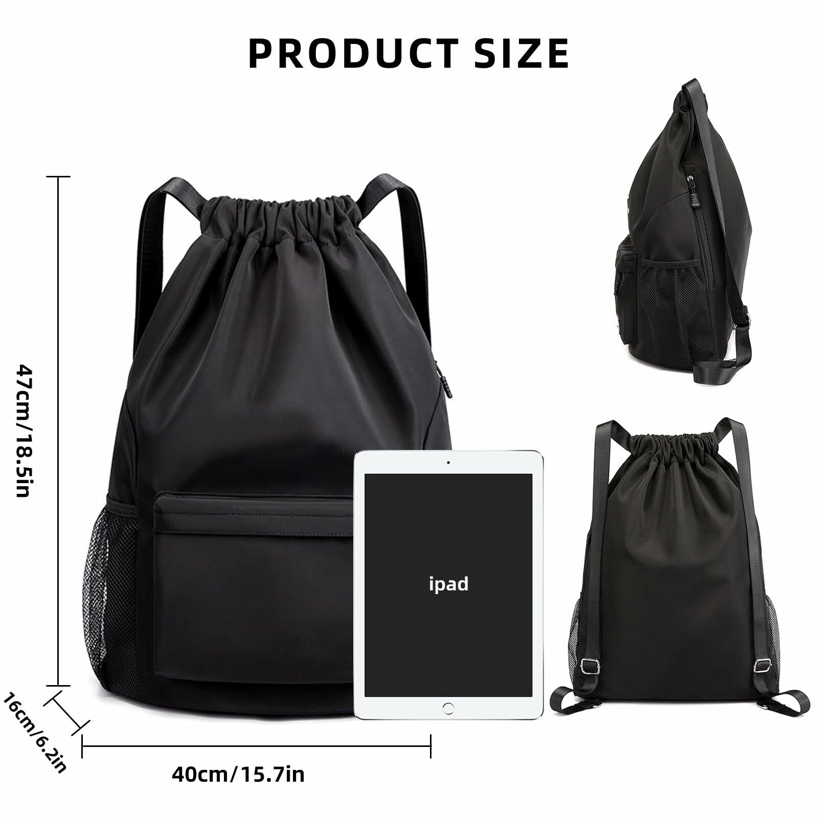 Sofanler Drawstring Backpack Gym Bag with Shoes Compartment Black