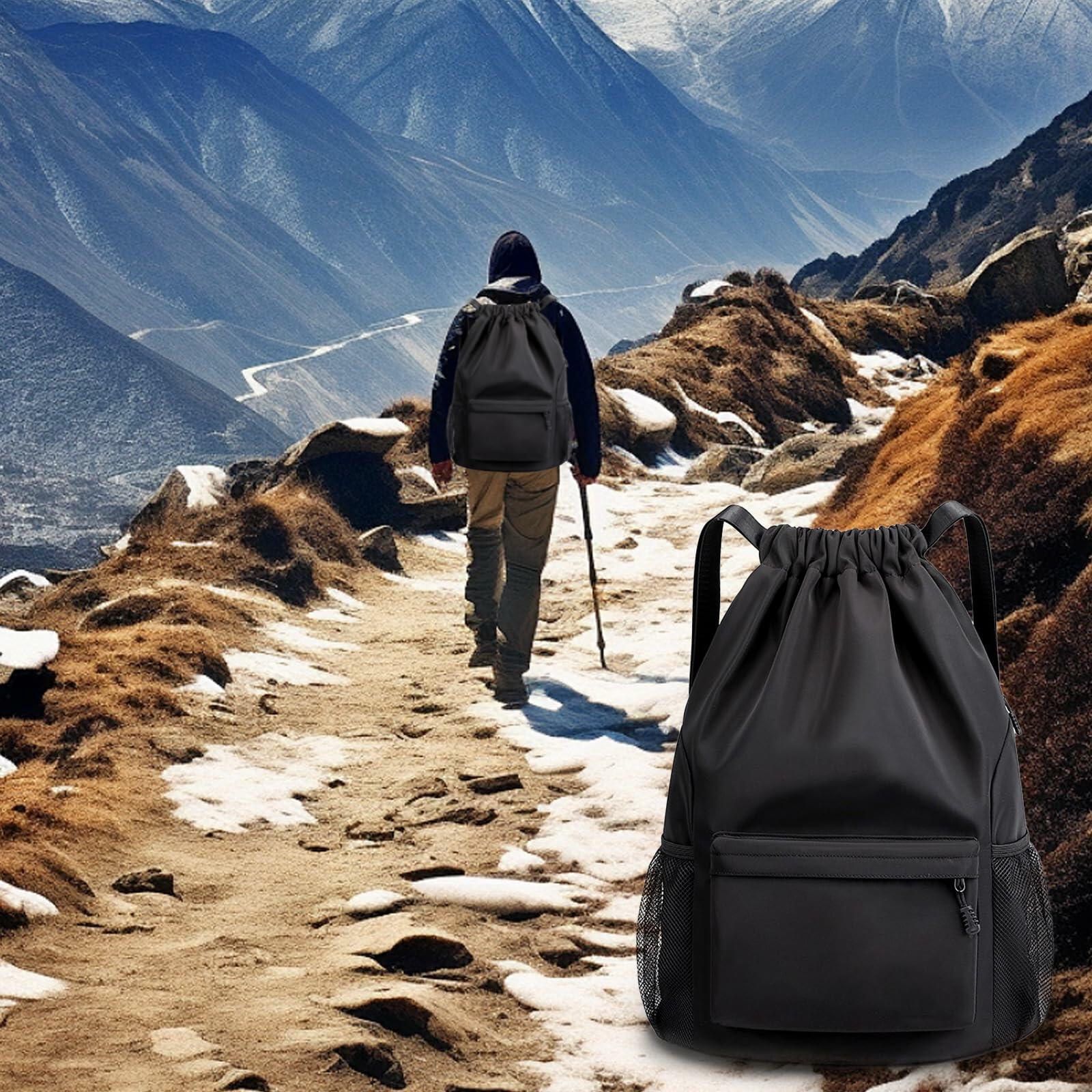 Sofanler Drawstring Backpack Gym Bag with Shoes Compartment Black