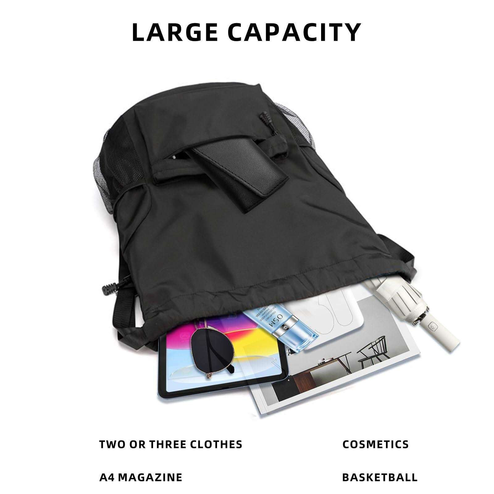 Sofanler Drawstring Backpack Gym Bag with Shoes Compartment Black