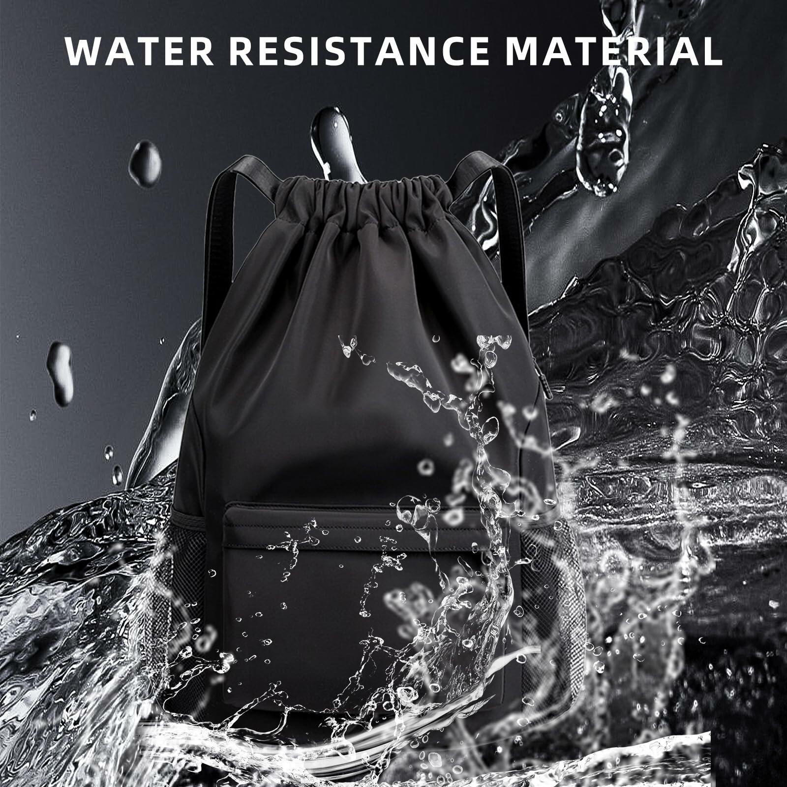 Sofanler Drawstring Backpack Gym Bag with Shoes Compartment Black