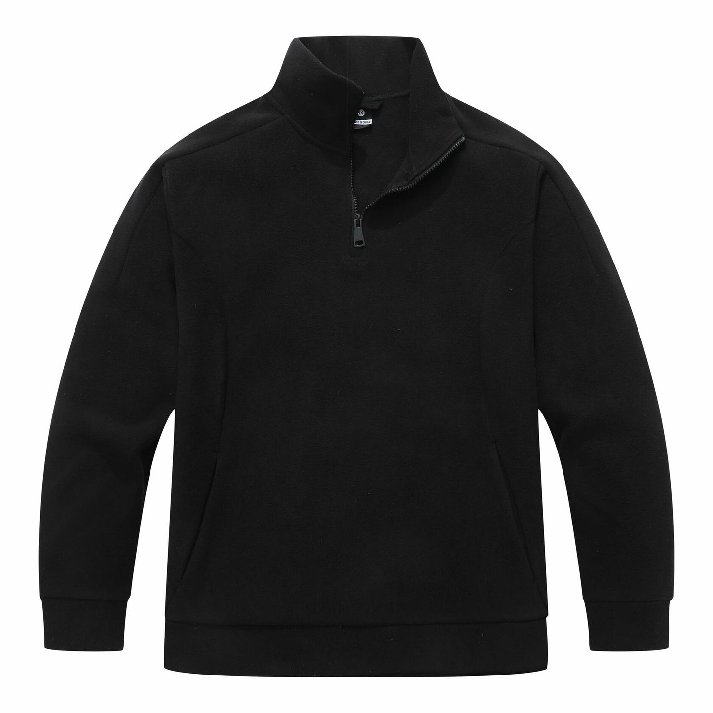 KAIDER Women's Plus Size Polar Fleece Pullover Jacket Black Quarter-Zip Long