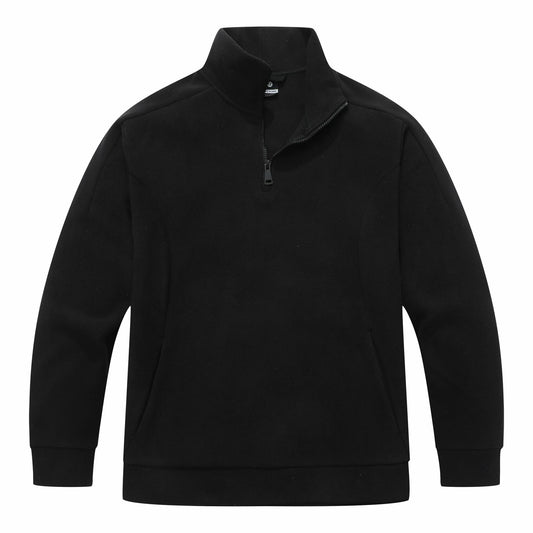KAIDER Women's Plus Size Polar Fleece Pullover Jacket Black Quarter-Zip Long