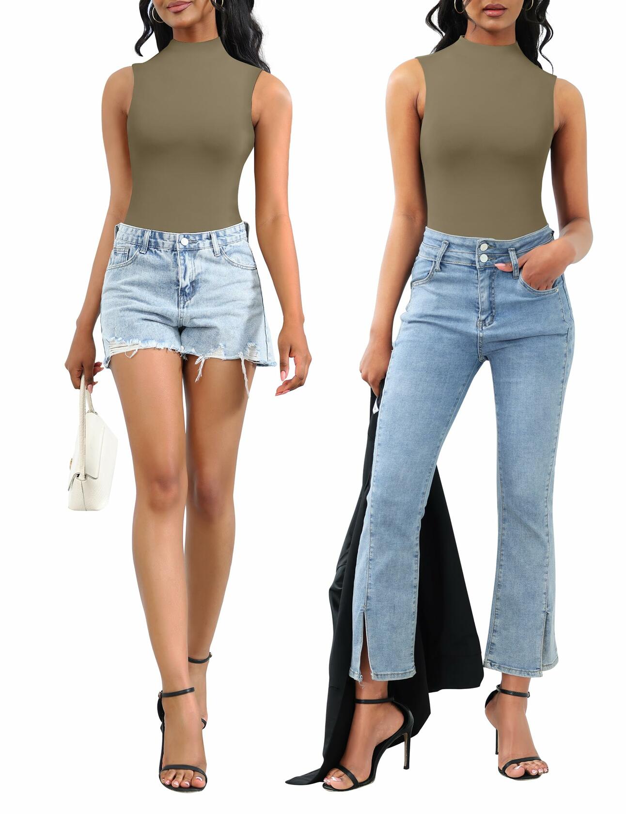 Women's Sleeveless Mock Turtle Neck Bodysuit Slim Fit Racerback Size M