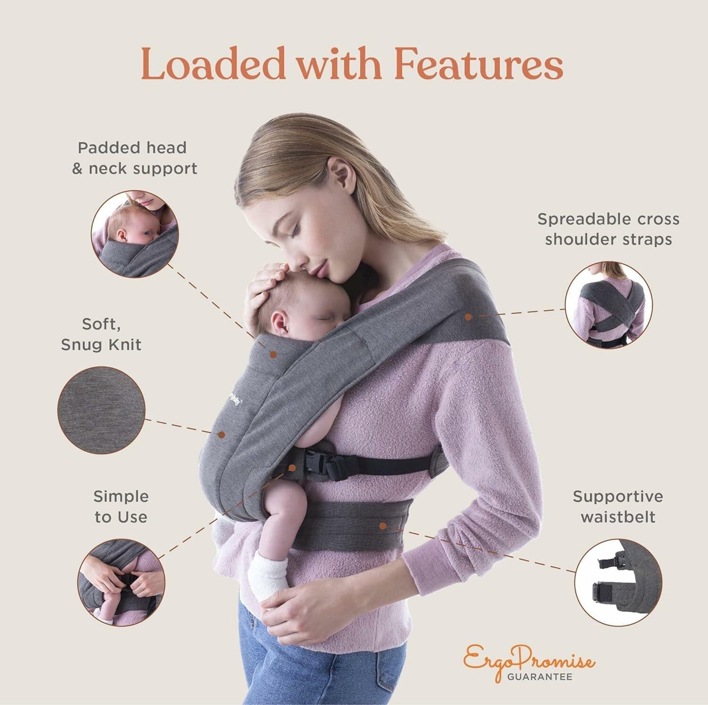 Ergobaby Embrace Baby Carrier Wrap, 7–25 lbs, Ponte Knit, Blush Pink