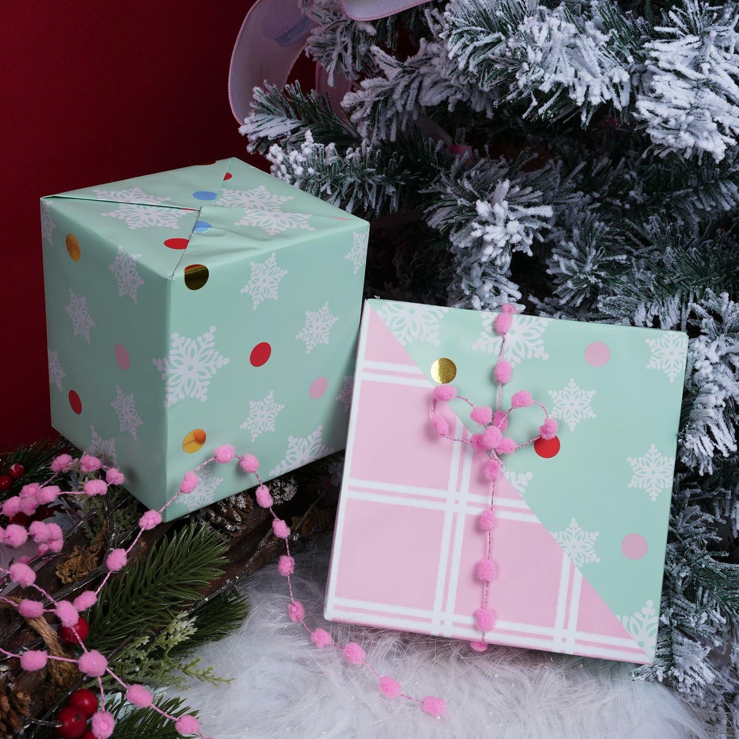 LaRibbons Christmas Wrapping Paper 3 Rolls 17x10ft Peace Pattern with Tags