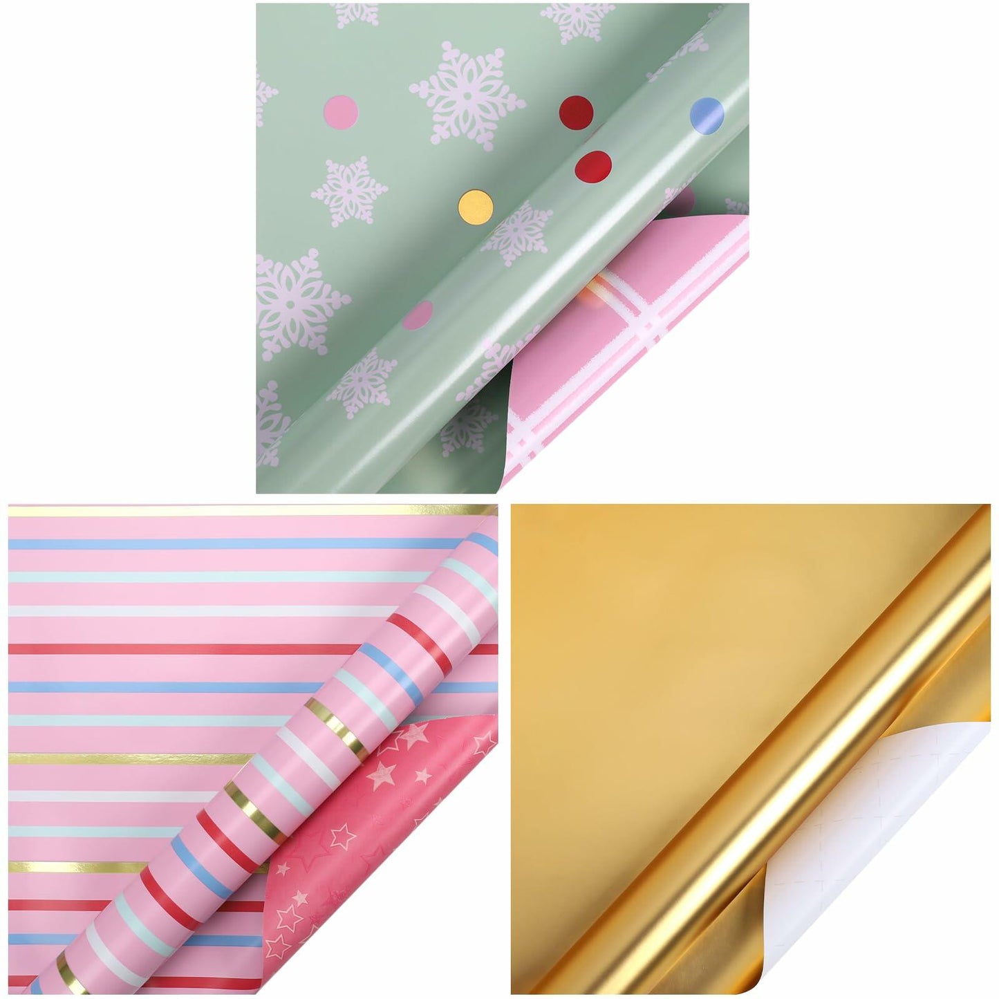 LaRibbons Christmas Wrapping Paper 3 Rolls 17x10ft Peace Pattern with Tags