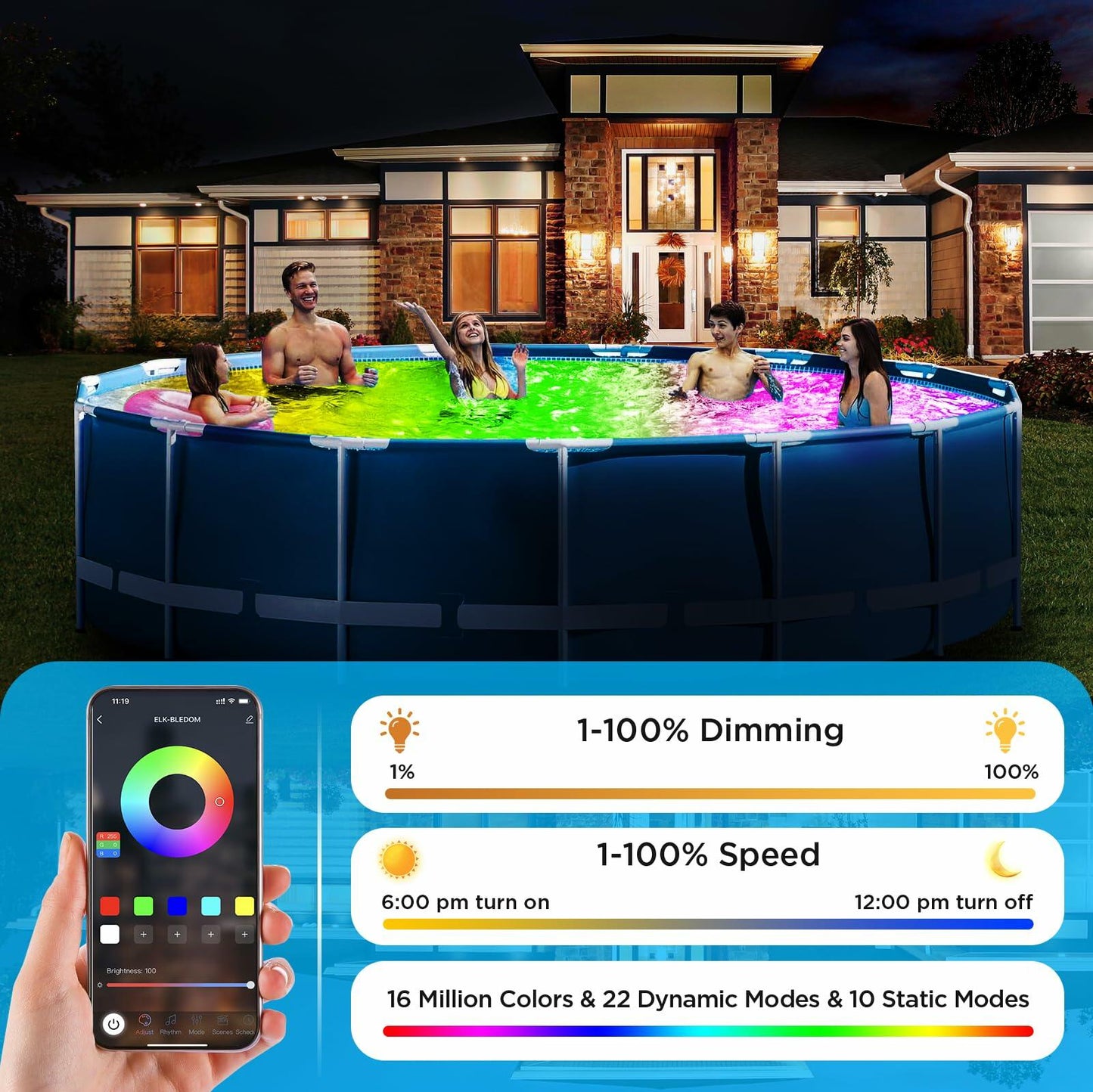 LyLmLe 20W RGBW LED Pool Light IP68 Waterproof with APP Control 33FT Cord