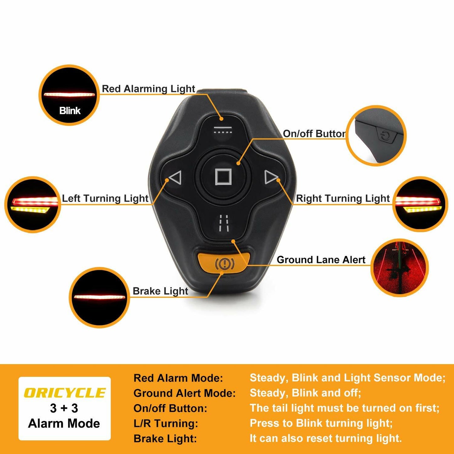 Oricycle Rechargeable Bike Tail Light LED - Waterproof, Remote Control, Safety