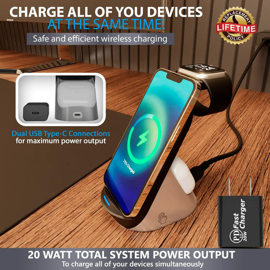 Top Tier 3-in-1 Wireless Charging Station for Apple & Samsung Devices Qi