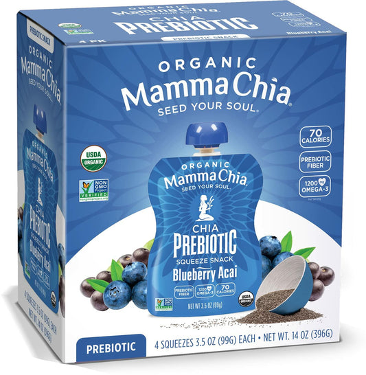 BestBy07/25 Mamma Chia Organic Prebiotic Snack Blueberry Acai 14oz 6 Pack