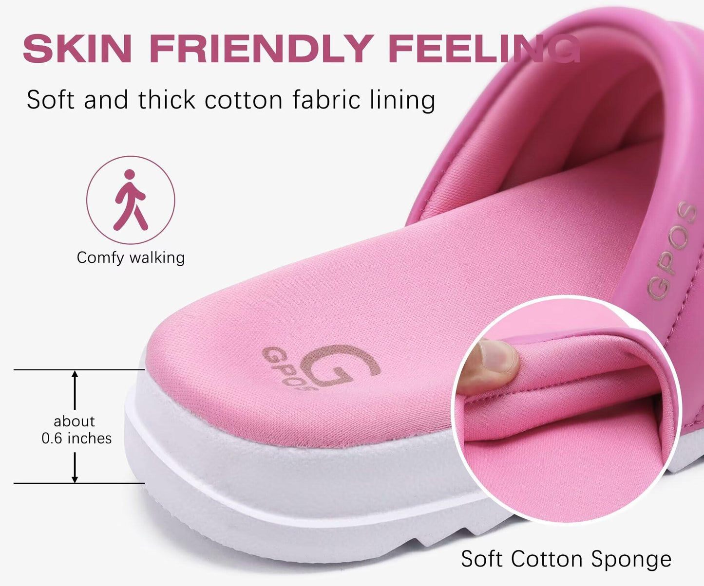 GPOS Womens Slides Memory Foam Cozy Open Toe Pink White Size 6