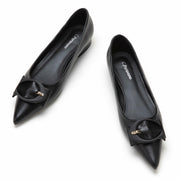 C.Paravano Women's Black Leather Pointed Toe Flats Comfortable Slip-On Shoes 6.5