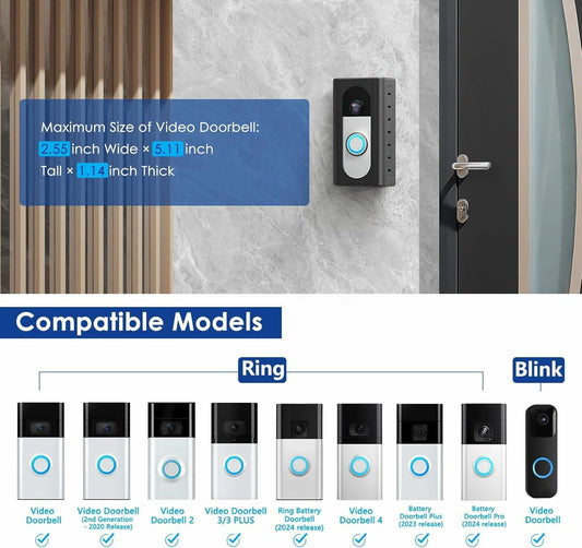 KIMILAR 2024 Upgrade No Drill Adhesive Video Doorbell Mount - Black