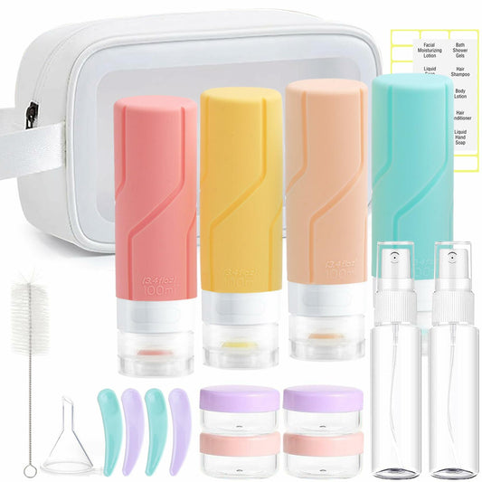 18 Pc Silicone Travel Bottles Set TSA Approved Leak Proof BPA Free Refillable