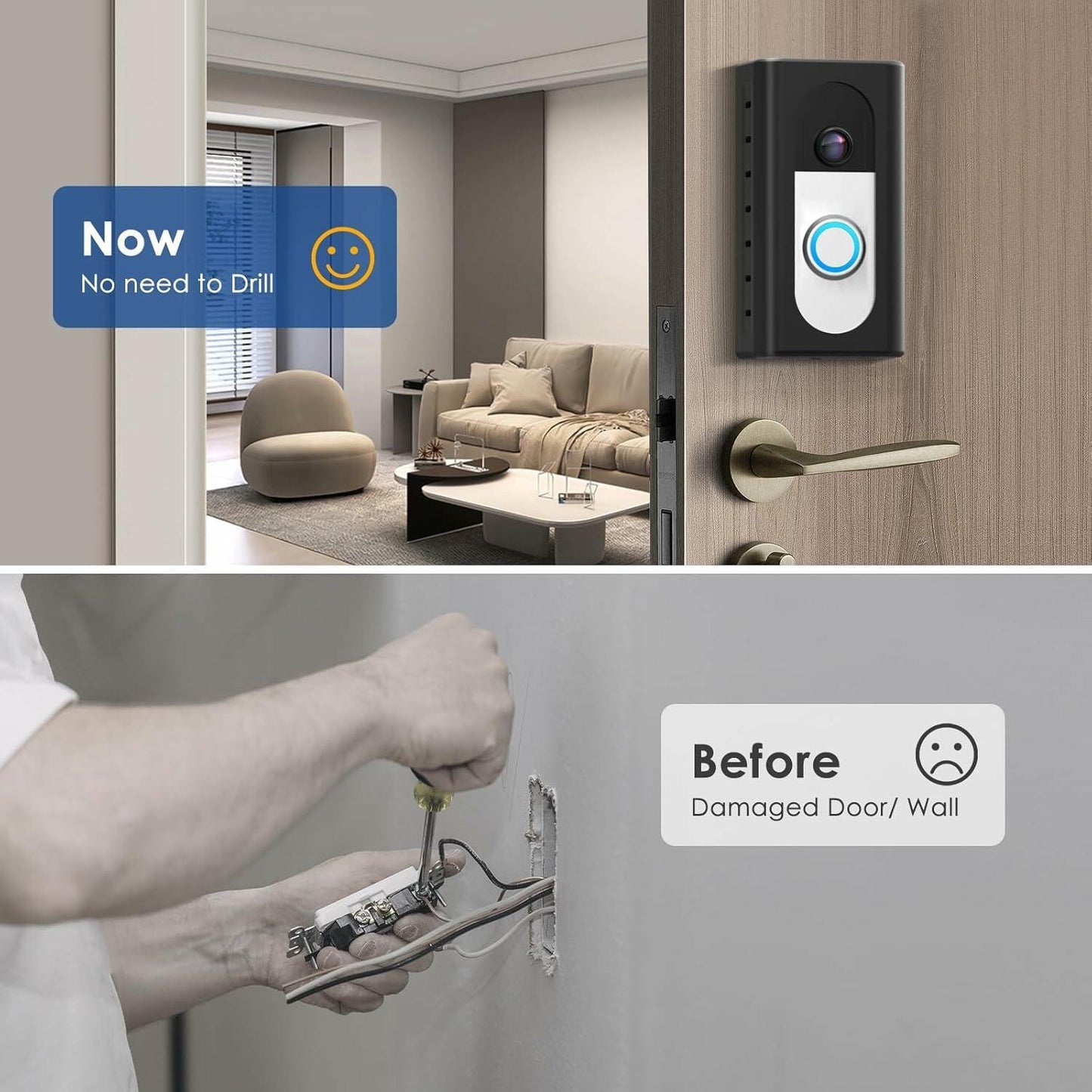 KIMILAR 2024 Upgrade No Drill Adhesive Video Doorbell Mount - Black