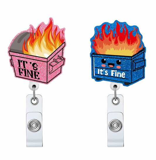 It's Fine Retractable Badge Reel 2 Pack Navy Blue Pink Glitter Funny Gift