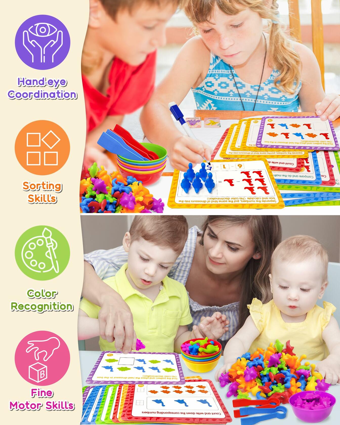 Yetonamr Montessori Counting Dinosaurs Educational Toy Set for Kids