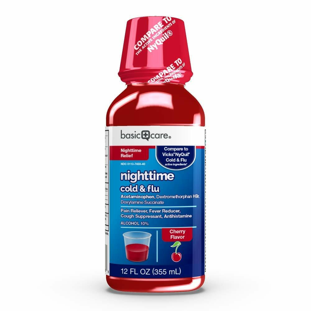 BestBy06/26 Amazon Basic Care Nighttime Cold & Flu Relief Liquid 12 Fl Oz Cherry