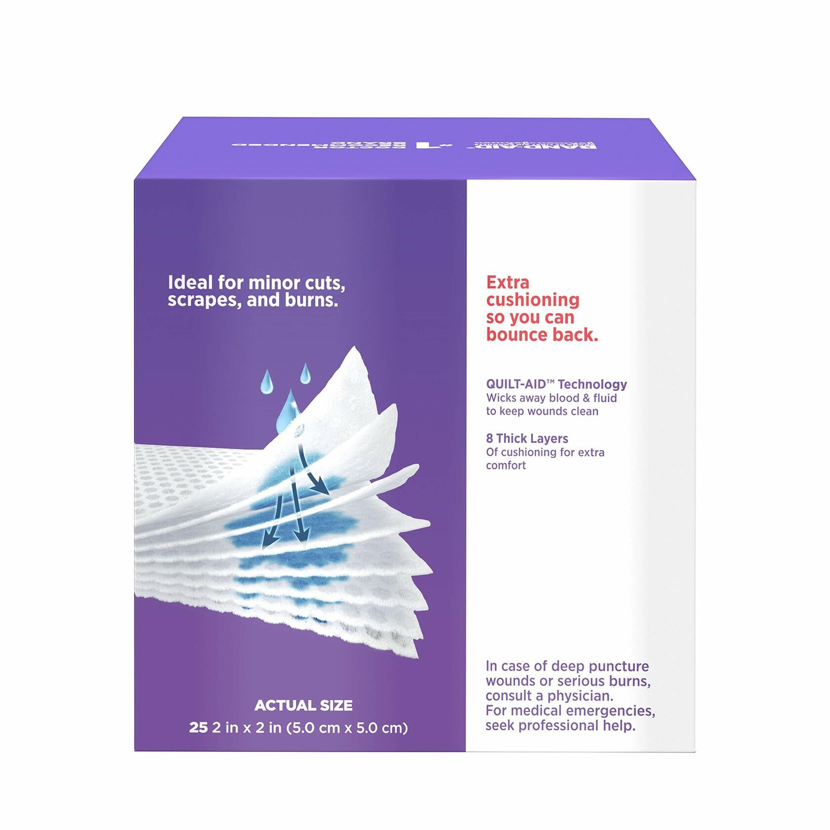 BAND-AID Cushion-Care Gauze Pads 2x2in 25ct Sterile Absorbent Padding
