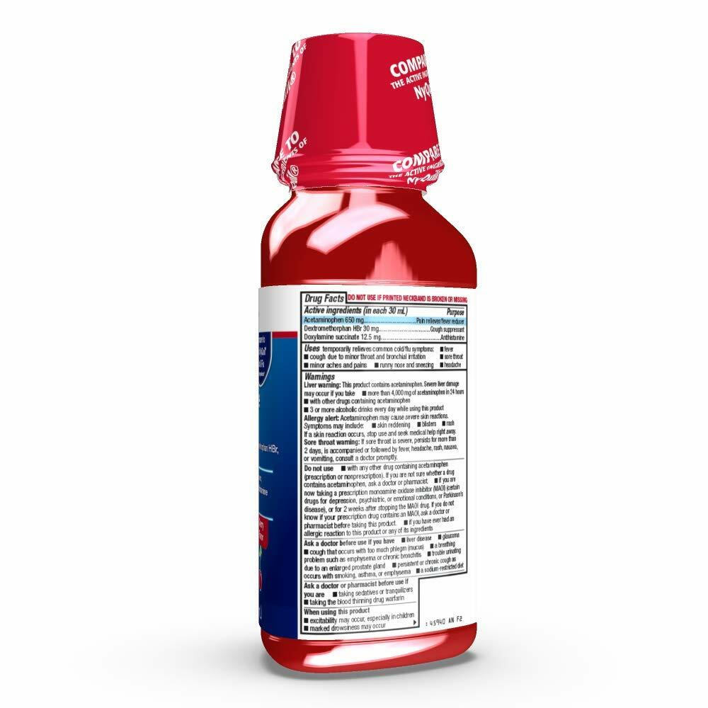 BestBy06/26 Amazon Basic Care Nighttime Cold & Flu Relief Liquid 12 Fl Oz Cherry