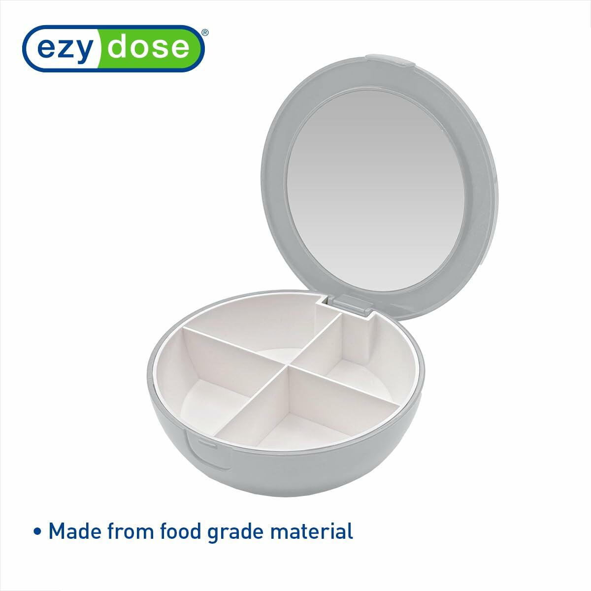 EZY DOSE Travel Pill Organizer Gray Compact Portable Medicine Case with Mirror