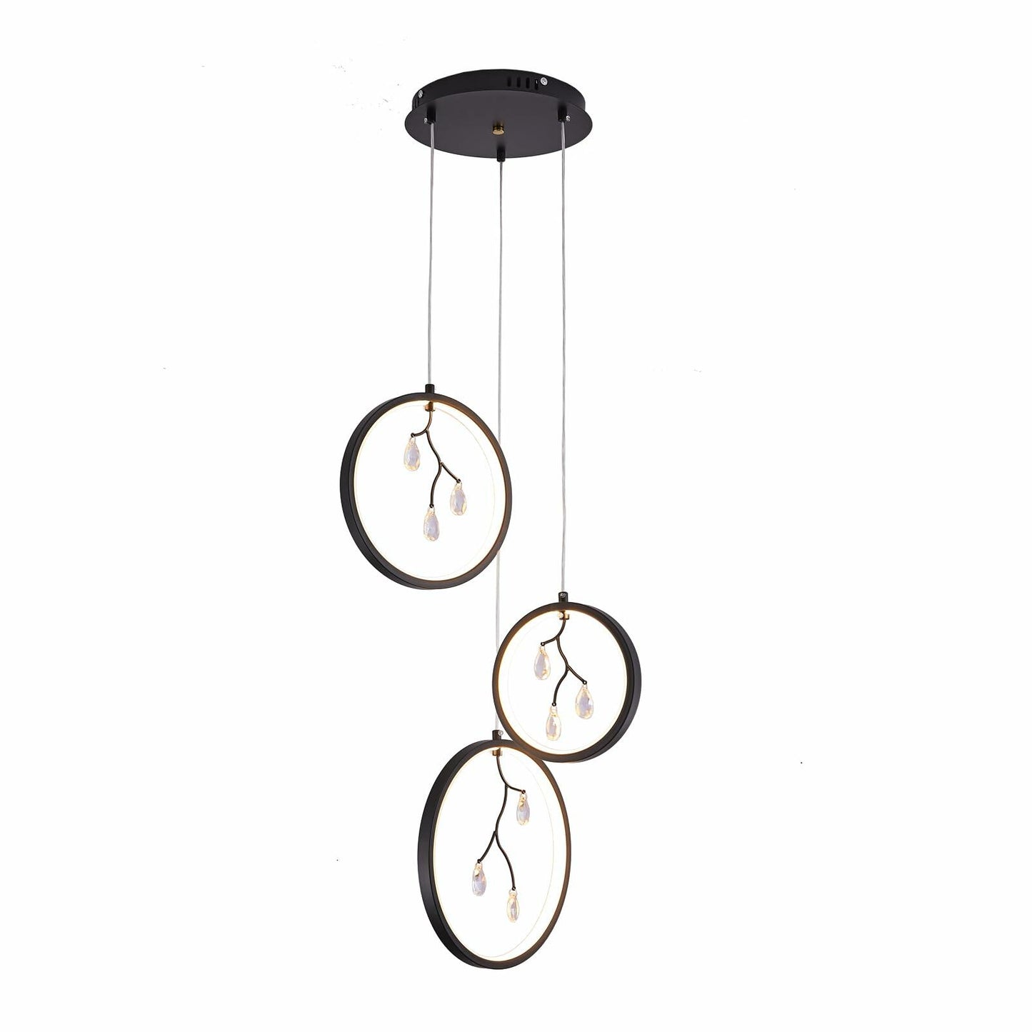 ACNENZIO Black 3-Light Pendant Lighting Fixture, Adjustable, Black 3-Ring