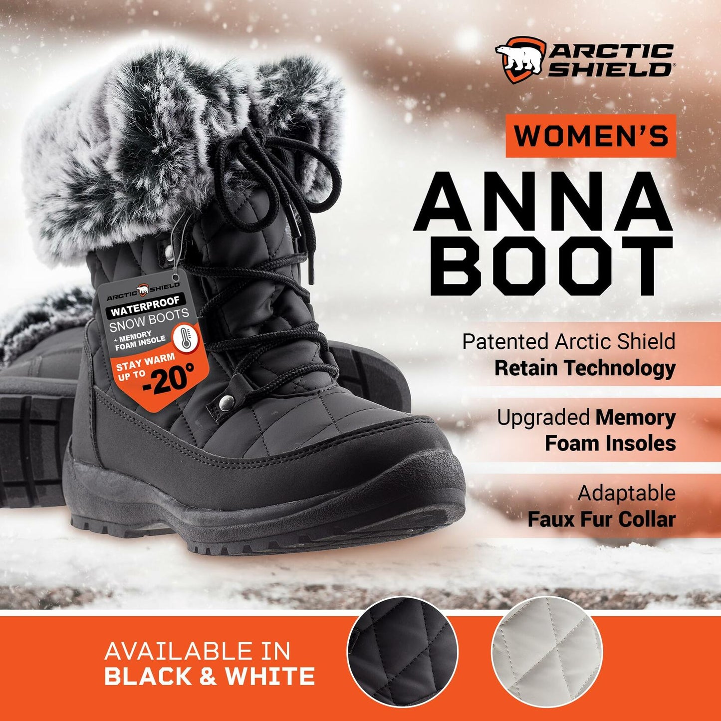 ArcticShield Women’s Snow Boots – Waterproof, Faux Fur, Black, Size 10