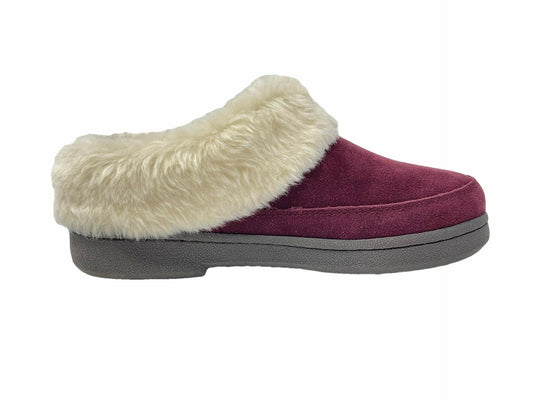 Clarks Women's Burgundy Faux Fur Clog Slippers Size 11M Cozy Indoor/Outdoor