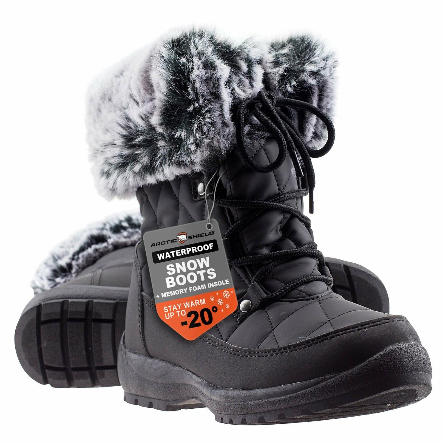 ArcticShield Women’s Snow Boots – Waterproof, Faux Fur, Black, Size 10