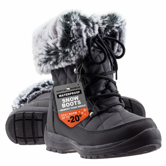 ArcticShield Women’s Snow Boots – Waterproof, Faux Fur, Black, Size 10
