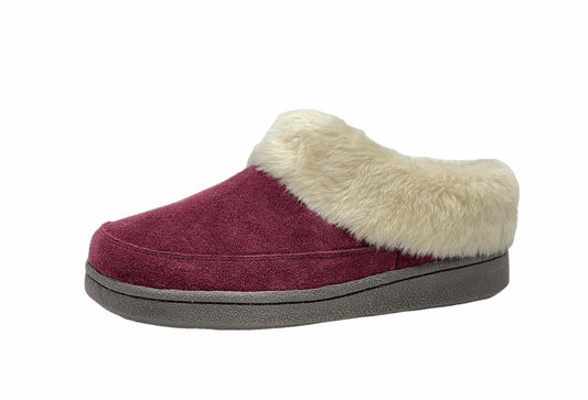 Clarks Women's Burgundy Faux Fur Clog Slippers Size 11M Cozy Indoor/Outdoor