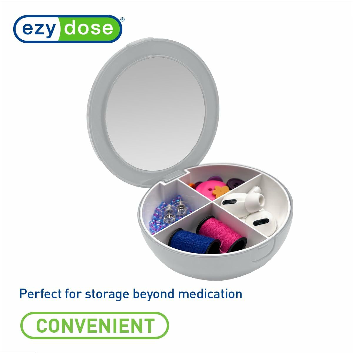 EZY DOSE Travel Pill Organizer Gray Compact Portable Medicine Case with Mirror