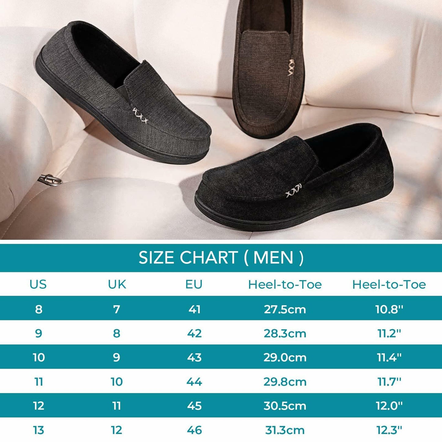 HomeTop Men's Memory Foam Moccasins Slippers Coffee Size 13 US Premium