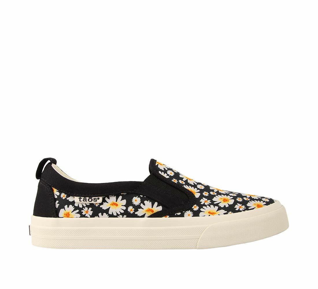 Taos Rubber Soul Women's Slip-On Sneaker Black Daisy Canvas Size 10 M