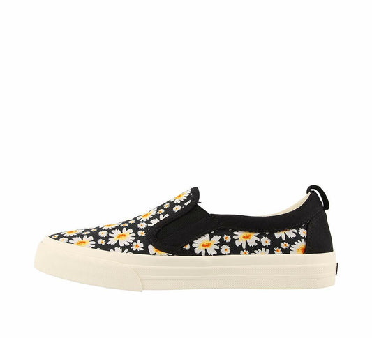 Taos Rubber Soul Women's Slip-On Sneaker Black Daisy Canvas Size 10 M
