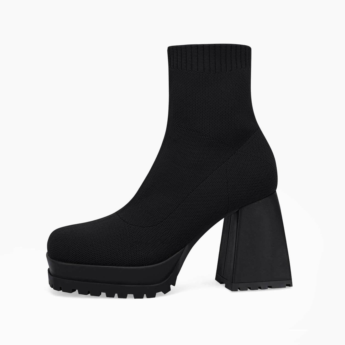 Womens Sock Boots Platform Chunky Heel Ankle Booties Square Toe Slip On Size 8