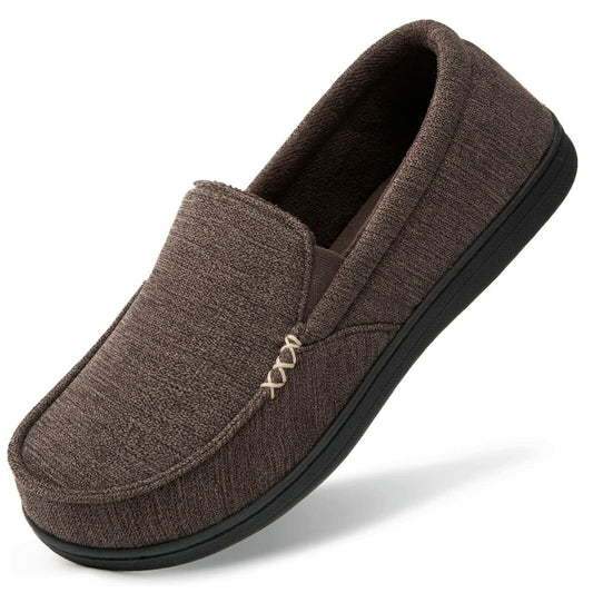 HomeTop Men's Memory Foam Moccasins Slippers Coffee Size 13 US Premium