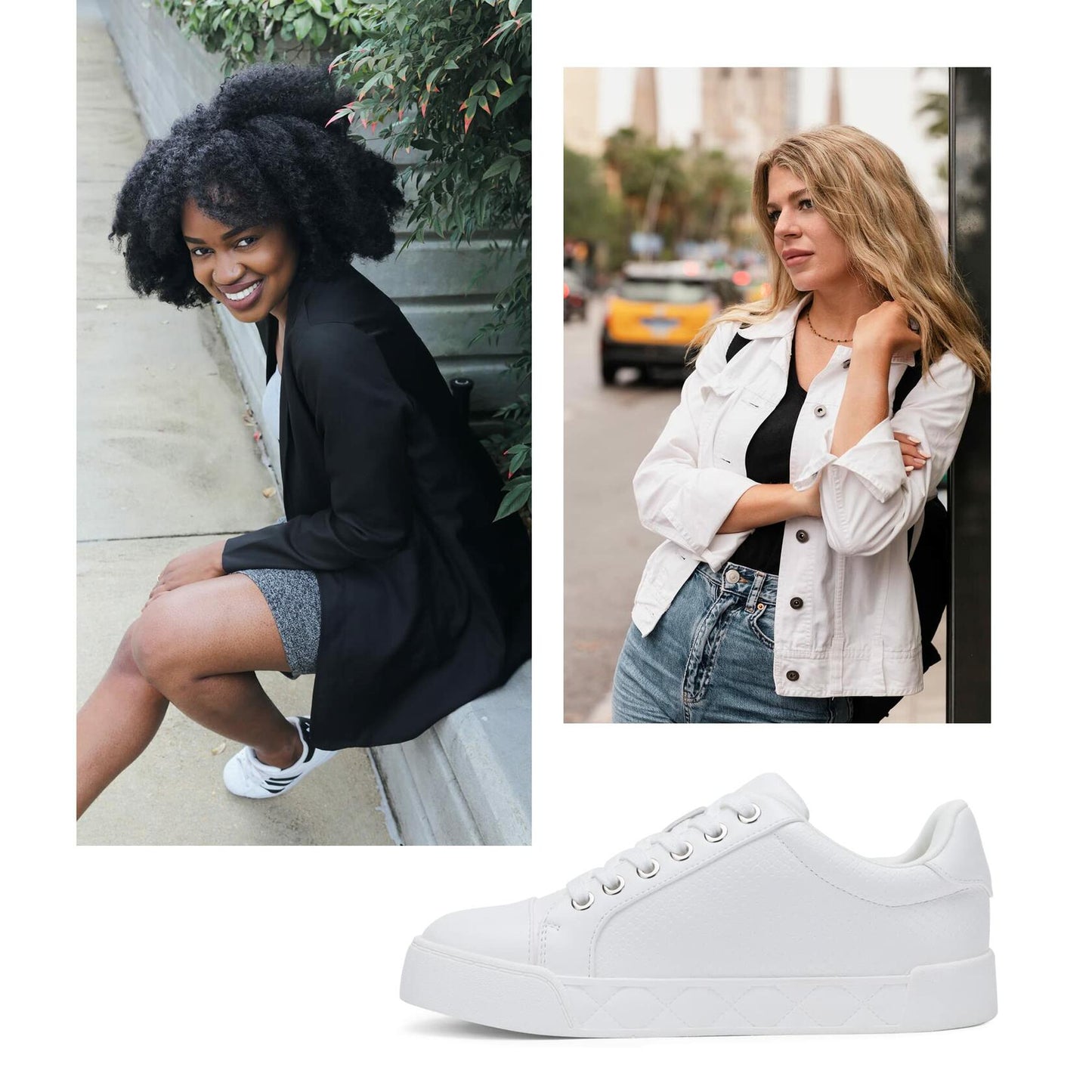 [Like_new] Jeossy Women's White Flat Low Top Cap Toe Sneakers with Zipper Size 9