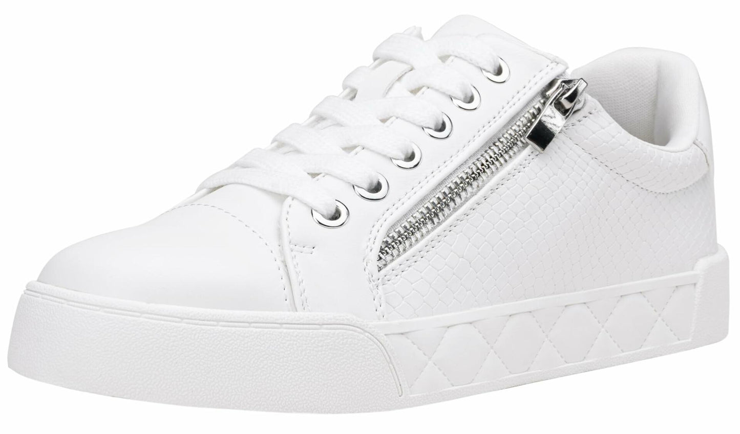 [Like_new] Jeossy Women's White Flat Low Top Cap Toe Sneakers with Zipper Size 9
